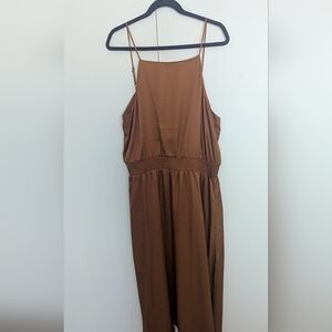 Brown Silky Sleeveless Dress